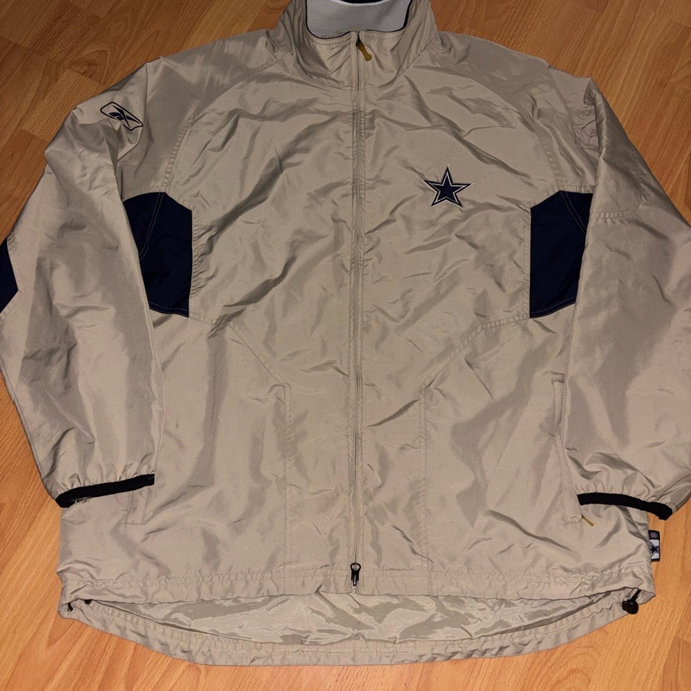 Reebok NFL Dallas Cowboys Beige Windbreaker Jacket Size XL